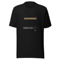 CONTEXT FULL. black unisex T-shirt, front view: a flat horizontal context-meter progress bar filled to about 97% in ochre, with tee-contrast outline, above the caption CONTEXT FULL. – gallery-label graphic tee by ALL4SI